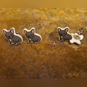 Grey frenchie earrings
